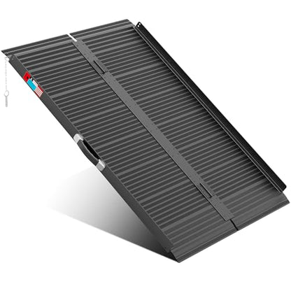 WHALEMOTOR Black Portable Wheelchair Ramp, 4FT No-sew Non-Slip Aluminum Wheelchair Ramp, Folding Portable Wheelchair Ramps for Home, Weight Capacity Up to 800 LBS, Loading Dock Plates - size: 4FT Using height 4-12"