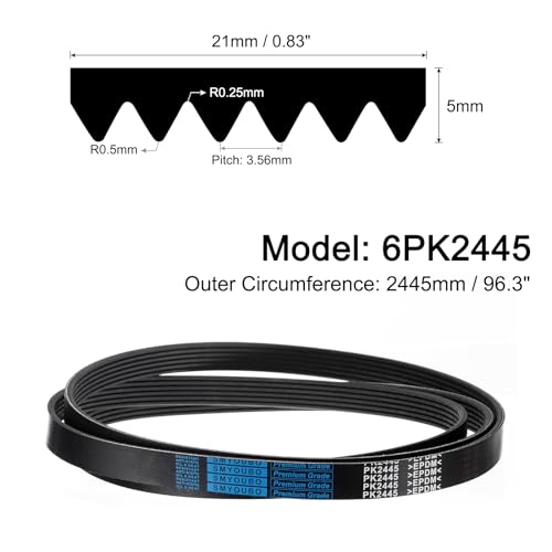 uxcell 6K963/6PK2445 Serpentine Belt 6 Ribs 2445mm Length x 21mm Width x 5mm Height, EPDM Poly V Belt, Multi Wedge Micro V Belt for Vehicle - size: 6PK2445