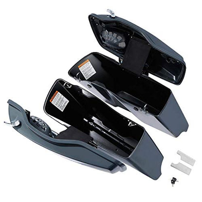 TCT-MOTORPARTS 4" Extended Hard Saddlebags Gunship Gray Saddle bags Fit for Harley CVO Touring Models FLT, FLHT, FLHTCU, FLHRC, Road King, Road Glide, Street Glide, Electra Glide 2014-2024 - color: Gunship Grey w/ Chrome Latches