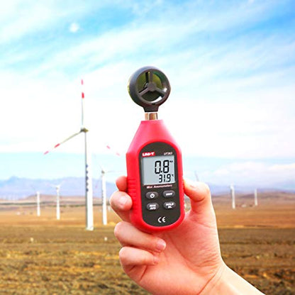 UNI-T UT363 Handheld Anemometer Wind Speed Meter Wind Chill Air Temperature Gauge -14°F to 122°F (-10°C to 50°C) with LCD Backlit Max/Avg Data Hold - size: UT363