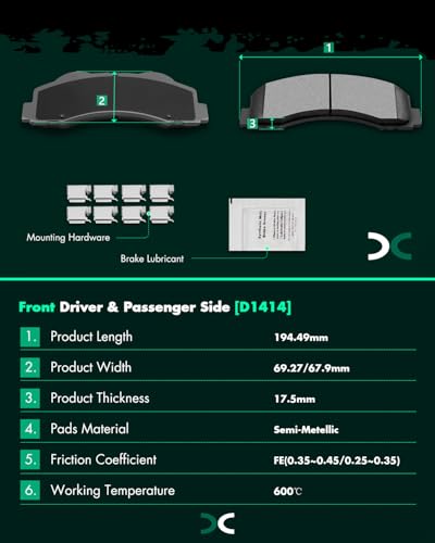 SCITOO Disc Brake Pads Kits 8pcs Fit For Ford For F-150 2010-2011 - size: Front D1414 & Rear D1012
