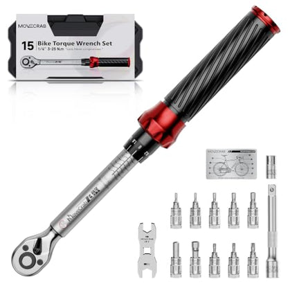 15pcs 1/4" Bike Click Torque Wrench Set, 3-25 N.m/2.21-18.43 Ft.lb - size: 15pcs Bike Torque Wrench Set
