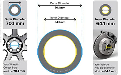 StanceMagic Aluminum Hubcentric Rings 70.1mm to 64.1mm, Pack of 4 - size: 64.1mm ID to 70.1mm OD