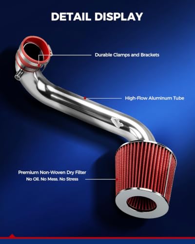 KAX 2.5" High-Flow Cold Air Intake Kit for 2001-2005 Honda Civic 1.7L, Red - color: Red, size: 2001-2005 Honda Civic 1.7L