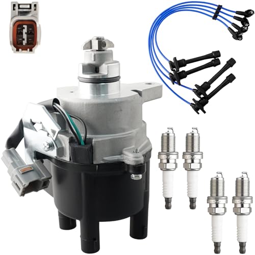 Ignition Distributor w/Cap & Rotor and 4 Iridium Spark Plugs with Wire Set Tune Up Kit 19050-76030 84-77435 31-77435 Compatible with Toyota Celica Corolla Geo Prizm 1995 1996 1997 - size: 84-77435