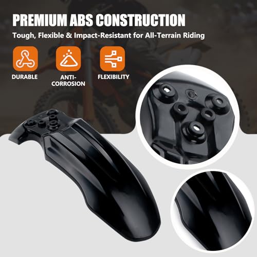 Dirt Bike Front Fender for Yozma IN10 Tuttio Soleil 01 MX350/500/650 SX500 KX110 XR70 Ridstar Q20 CRF50 Style with Mounting Bolts Ebike Dirt Pit Bike Wheel Mudguard (Black) - color: Black