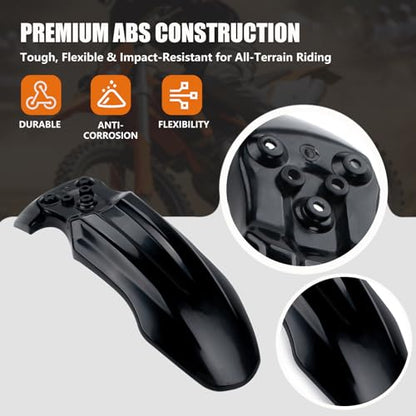 Dirt Bike Front Fender for Yozma IN10 Tuttio Soleil 01 MX350/500/650 SX500 KX110 XR70 Ridstar Q20 CRF50 Style with Mounting Bolts Ebike Dirt Pit Bike Wheel Mudguard (Black) - color: Black
