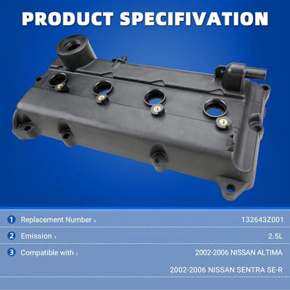 MITZONE Engine Valve Cover Kit Gaskets, Spark Plug Tube Seals Set, Oil Filler Cap, P CV Cover, Bolts Compatible with 2002-2006 Nissan Altima Sentra 2.5L Replaces 13264-3Z001 13264 3Z001 264-982 - color: 004-003