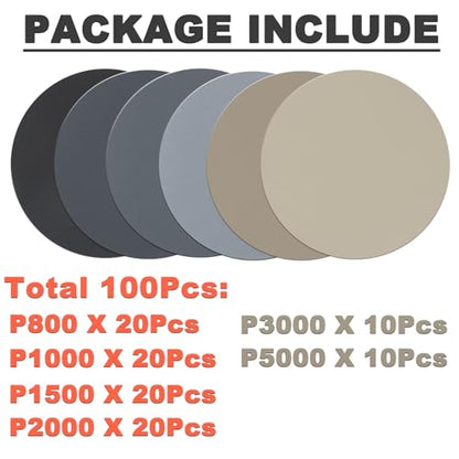 6 Inch Interface Pad + 6 Inch Sanding Dics Hook & Loop: 800/1000/1500/2000/3000/5000 Grit, Wet Dry Silicon Carbide Sandpaper for Orbital Sander, Automotive Polishing/Headlight Restoration/Scratch