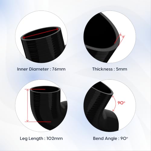 Endure 90 Degree Silicone Elbow Intake Hose 4-Ply, 3"(76mm) - Black - color: Black, size: ID - 3Inch(76mm)