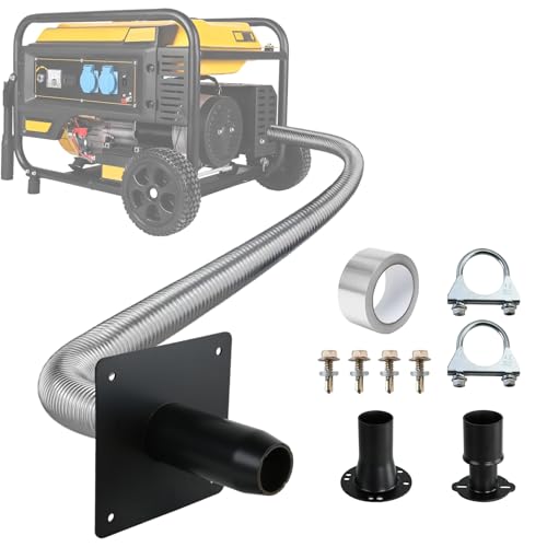 Generator Exhaust Extension Silencer Kit - Extended 32” Pipe & 2 Adapters for Universal Fit with Heat-Resistant Wall Plate to Safely Vent Fumes Outside & Reduce Noise Over 50%
