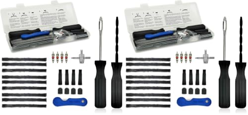 TT-M26 Tubeless Tire Repair Kits, 26pcs Compact Tire Puncture Repair Kit, Tire Repair Tools and Tire Repair Plugs for Cars Motorcycles… (Pack of 2) - size: 26 PCS (Pack of 2)