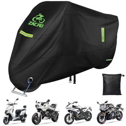 Zacro 420D Heavy Duty Motorcycle Cover, Waterproof Outdoor All Weather UV Dust Snow Proof, Universal Fit for Harley Honda Yamaha Suzuki Scooter Dirt Bike