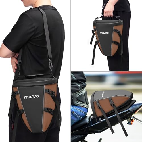 MOSISO Motorcycle Tail Bag Waterproof Polyester Storage Saddle Bag,Brown - color: Brown