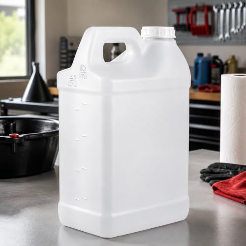 kitchentoolz 2.5 Gallon Water Jug - F-Style HDPE Carboy with Secure Seal Airtight Lid - Automotive Oil Container & Chemical Transport