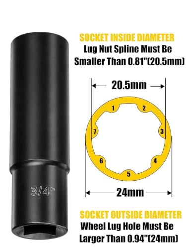 MIKKUPPA 7 Point Spline Lug Nut Socket Key, 1/2" Drive Impact Tools 1PC - size: 7 Spline (1/2" Drive) - 1PC