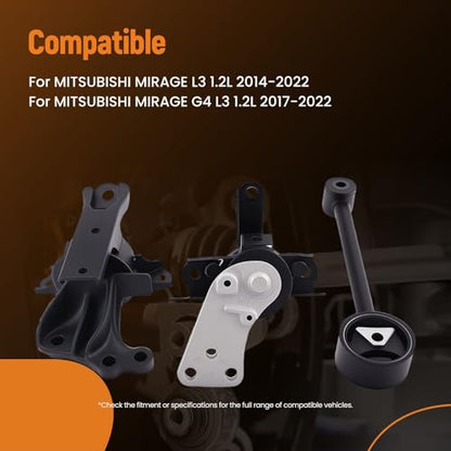 maXpeedingrods 3PCS Engine Motor & Transmission Mount Kit Replaces 2910A106 Compatible for Mitsubishi Mirage 1.2L 2014–2022, Mirage G4 2017–2022 - style: 2910A106