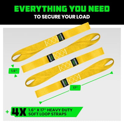 Rhino USA Soft Loop Tie Down Straps (4-Pack) - Motorcycle Handlebar Straps - color: Yellow 4-Pack