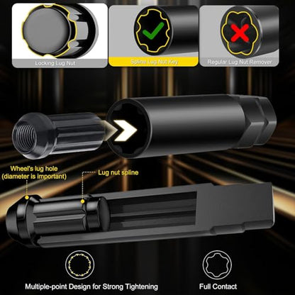 Topec 8Pcs Spline Lug Nut Socket Set | 5, 6, 7, 12 Spline Locking Lug Nut Key, Universal Wheel Lock Removal Kit, Wheel Lock key Set for Car, CR-MO Steel (Not for Hex, Deep, Large-Size, and 10-Spline) - size: 8 piece