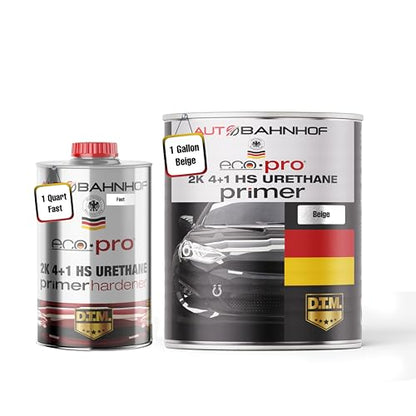 Eco Pro 2K 4:1 HS Urethane Primer Beige & Fast Hardener Kit – High Build, Controlled Drying, Auto Body & Industrial Coatings – 1 Gallon Primer + 1 Quart Hardener - color: Eco-Pro-2K-4-1-Beige-Fast-Kit