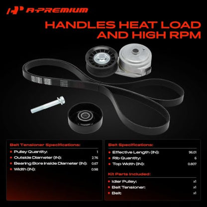 A-Premium Engine Serpentine Belt Drive Kit with Tensioner & Idler