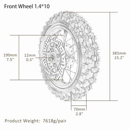 2.50-10 Front Wheel Tire & 3.00-10 Rear Wheel Tire for Mini Dirt Pit Bike Razor CRF50 XR50 SSR - size: 2.50-10 in + 3.00-10 in