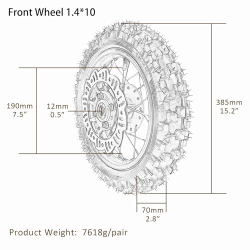 TDPRO 2.50-10 Front Wheel Tire & 3.00-10 Rear Wheel Tire for Mini Dirt Pit Bike Razor CRF50 XR50 - size: Front + Rear