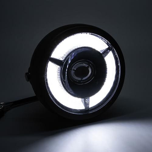 Motorcycle Headlight 5.75 inch Round LED with Mounting Brackets Assembly, Front Headlamp with DRL High/Low Beam for Cafe Racer E-bike Bobber Chopper (style B) - style: style B