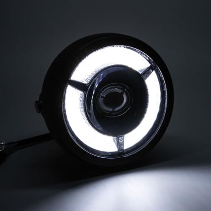 Motorcycle Headlight 5.75 inch Round LED with Mounting Brackets Assembly, Front Headlamp with DRL High/Low Beam for Cafe Racer E-bike Bobber Chopper (style B) - style: style B