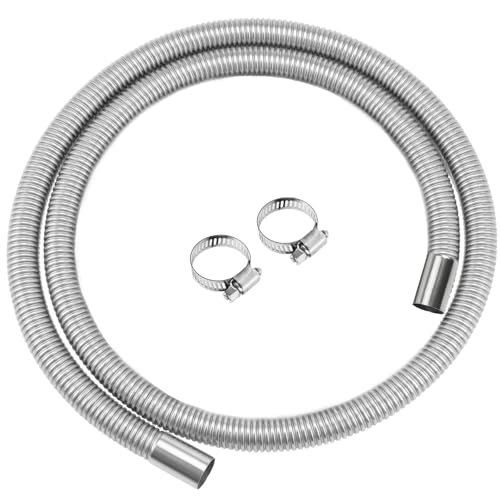 Swpeet 3Pcs 1" x 79" - 25mm x 200cm Stainless Steel Diesel Heater Exhaust Pipe with 18mm-29mm Hose Clamps Kit, Fuel Tank Air Heater Diesel Gas Vent Hose Exhaust Tubing for Car Vehicle - size: 200cm Without Exhaust Muffler