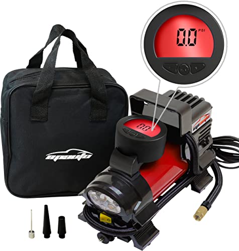 epauto 12V DC Portable Air Compressor Pump, Digital Tire Inflator - color: Red