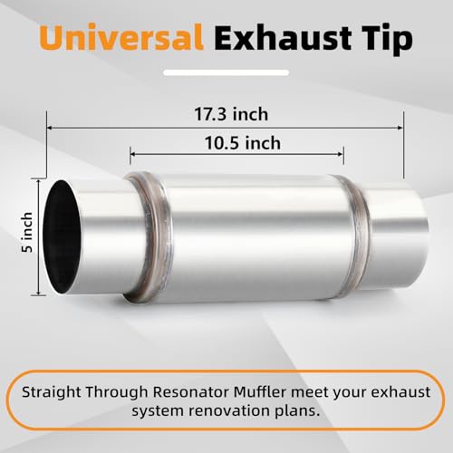 A-KARCK 5" Inlet Exhaust Resonator, 5" Inlet 5" Outlet 18" Overall Length Universal Muffler Resonator Stainless Steel,Straight Through Design Exhaust Tip for Cars - color: 1 PC, size: 5" Inlet 18" Overall Length