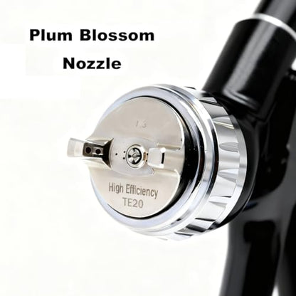 TE20 HVLP Air Spray Gun 1.3mm Nozzles, Car Paint Gun Sprayer,Forged Body, Anodised Finish，Paint Gun for Varnish and Top Coat, with Paint Sprayer Accessories (Black（Plum Blossom Nozzle）) - style: Black（Plum Blossom Nozzle）