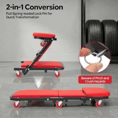 Foldable Z Garage Creeper 40inch, 2 in 1 Mechanic Creeper Stool