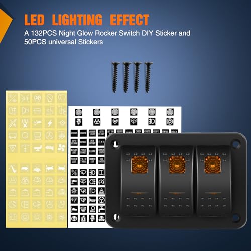 Nilight 3 Gang Rocker Switch Panel w/Orange LED Light 5Pin ON Off Pre-Wired - color: Amber, size: 3 Gang