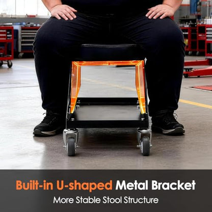 Mechanic Stool 400 LBS Capacity Garage Stool Gift for Men, Heavy Duty Rolling Mechanics Seat, Tools for Automotive Auto Repair (Black) - color: Black