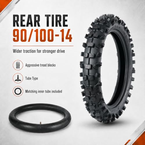 Motocross Tire Set, 70/100-17 Front and 90/100-14 Rear, 2 Tires with 2 Inner Tubes for Electric Dirt Bikes