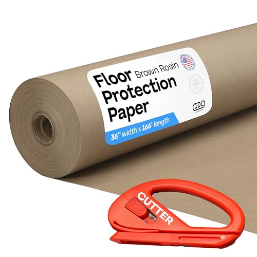 Brown Rosin Masking Paper 36" x 1992" (166 feet, 498 sq.ft.) with Cutter – Thick Floor Covering (66 lbs) - USA-Made Masking Paper for Painting and Construction, Surface Protection by IDL Packaging - color: 36"x166', Thick, Brown, size: 1 Roll + Tool