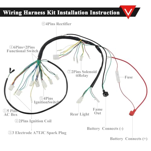 PRO BAT Full Electrics Wiring Harness 3-Pin Brake Light 2-Coil Stator - color: White Spark Plug, size: Full-wave Rectifier