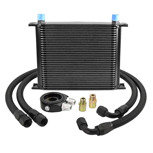 30 Row AN10-10AN Stacked Plate Oil Cooler With Fuel Line Hose Mounting - color: Oil Cooler+Fuel Line Hose, size: 30 Row-BK