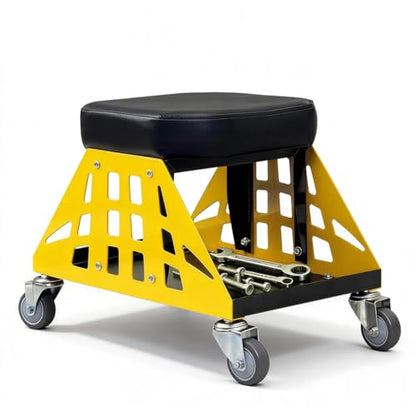 Mechanic Stool 400 LBS Capacity Garage Stool Gift for Men, Heavy Duty Rolling Mechanics Seat, Tools for Automotive Auto Repair (Yellow) - color: Yellow