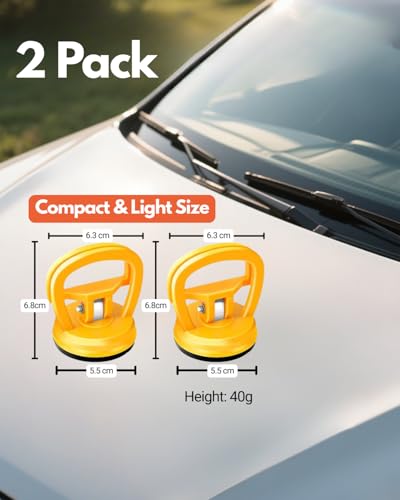 Car Dent Puller, 2 Pack Dent Repair Kit, Strong Suction Cups, Portable Dent Remover Tool for Car, Paintless Dent Removal Kit for Auto Body,Glass,Screen, Car Scratch Remover (Yelow)