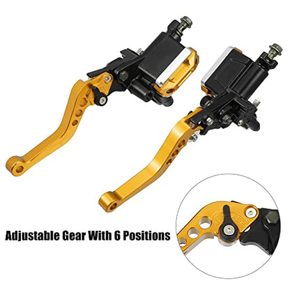 X AUTOHAUX Motorcycle Dual Hydraulic Handlebar Brake Master Clutch Lever - color: Gold Tone