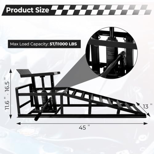 Rovibek 2 Pack Hydraulic Ramps for Cars 11000LBS 5T, 11.6"–16.5" Adjustable - color: Black