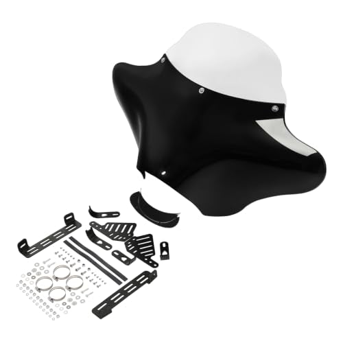 TCT-MOTORPARTS ABS Front Outer Batwing Fairing Windscreen w/Mount Blacket Fit For Harley Touring Softail Dyna Road King 1994-2016 Fat Boy Street Bob Yamaha V Star 650 1100 classic Suzuki - style: Fairing+Clear Windshield+Bracket