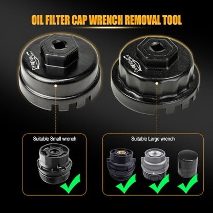 3mirrors 2Pcs Oil Filter Wrench Set, Aluminum Oil Filter Cap Removal Tool Compatible with ALL Toyota Lexus Scion RAV4 Camry Tundra Highlander with 64mm Cartridge Style Oil Filter System