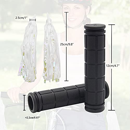 Bike Handlebar Grips with Tassel for Girls Boys and Kids - color: Black & Streamers
