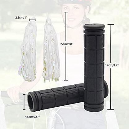 Bike Handlebar Grips with Tassel for Girls Boys and Kids - color: Black & Streamers