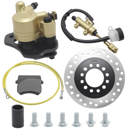 Golden Rear Front Hydraulic Brake Assembly Caliper Master Cylinder Kit, Replacement for Golf Cart Drift Trike 50cc 70cc - color: yellow