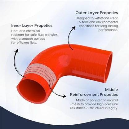 Endure 90 Degree Silicone Elbow Intake Hose 4-Ply, 2.25"(57mm) - Red - color: Red, size: ID - 2.25Inch(57mm)
